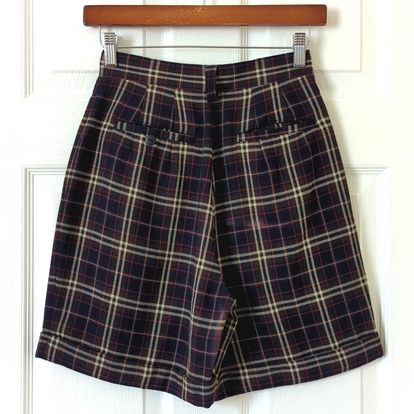 Paul Harris Design 90's Vintage Plaid Preppy Pleated Wide Leg Shorts Navy Red 2 - Picture 10 of 13